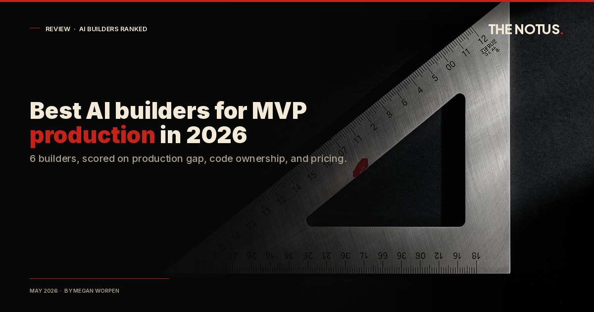 Single matte-steel architect's set-square laid across a matte-black void with one vermilion paint mark on its calibrated edge, signalling the precision required to take an AI-built MVP to production.