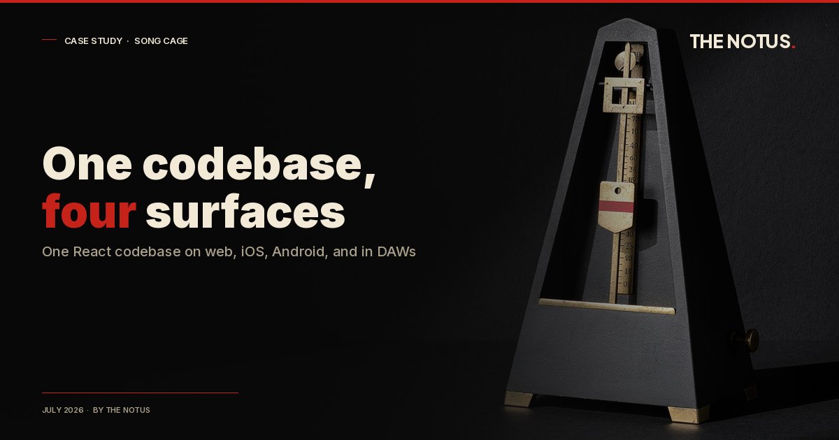 Antique mechanical metronome in matte black and tarnished brass on a dark background, with a small vermilion band on its pendulum weight.